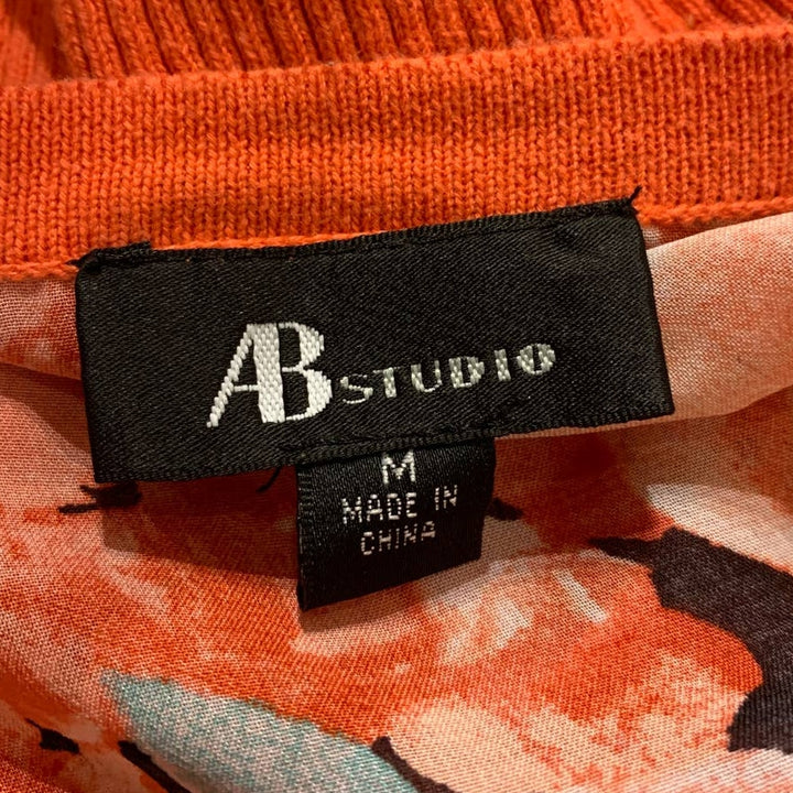 AB Studio Medium Sheer Floral Back 3/4 Sleeve Button Down Cardigan Sweater