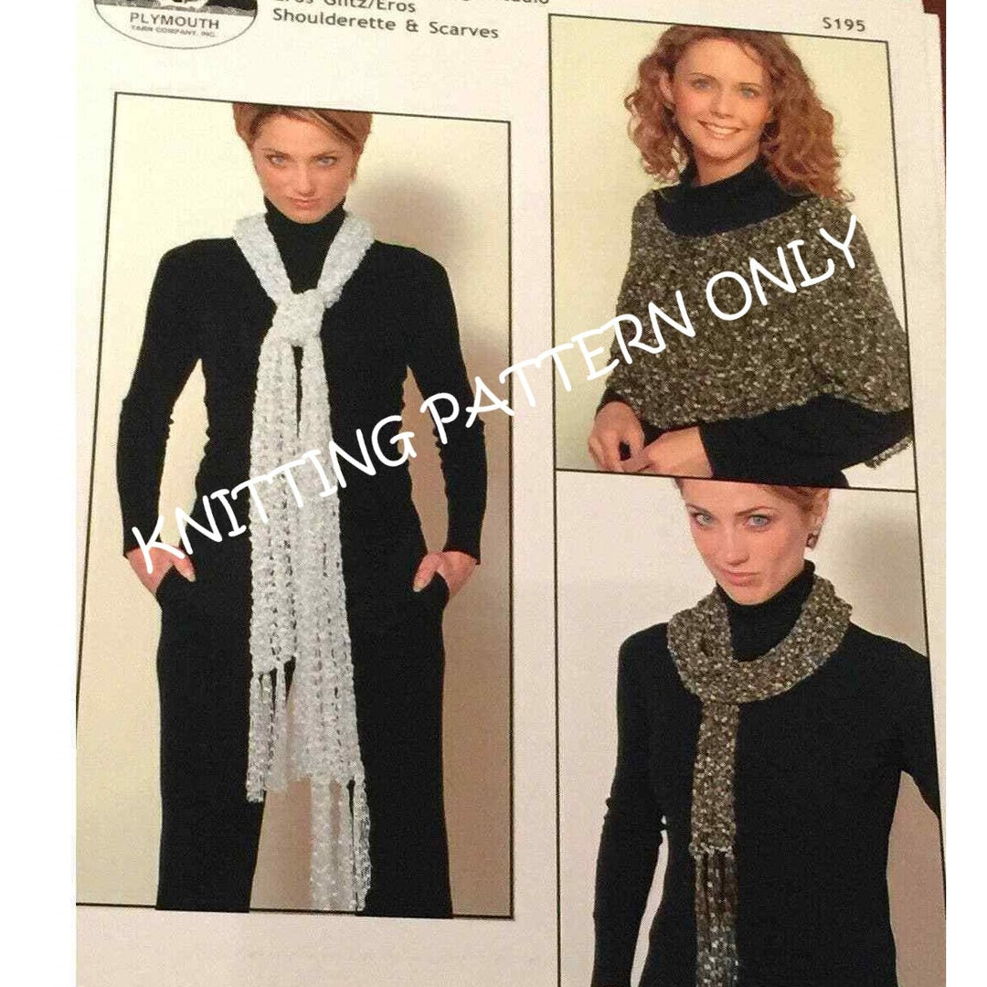 NWT JoAnne Turcotte Plymouth Yarn S195 Shoulderette &amp; Scarf Knitting Pattern