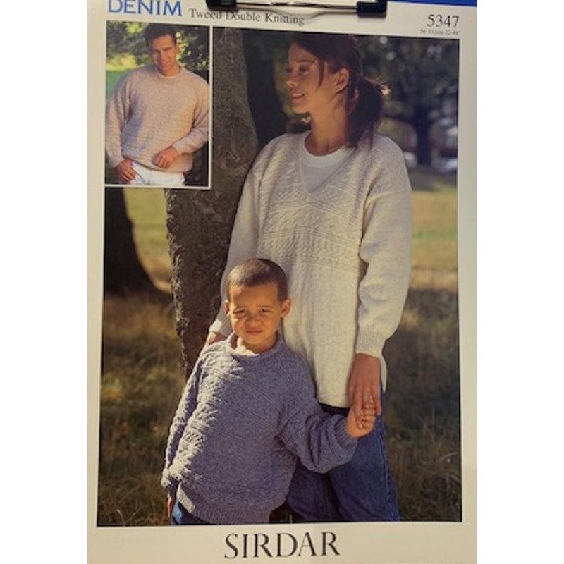 New Sirdar 5347 Denim Tweed Family Sweaters Crew VNeck Double Knitting Pattern