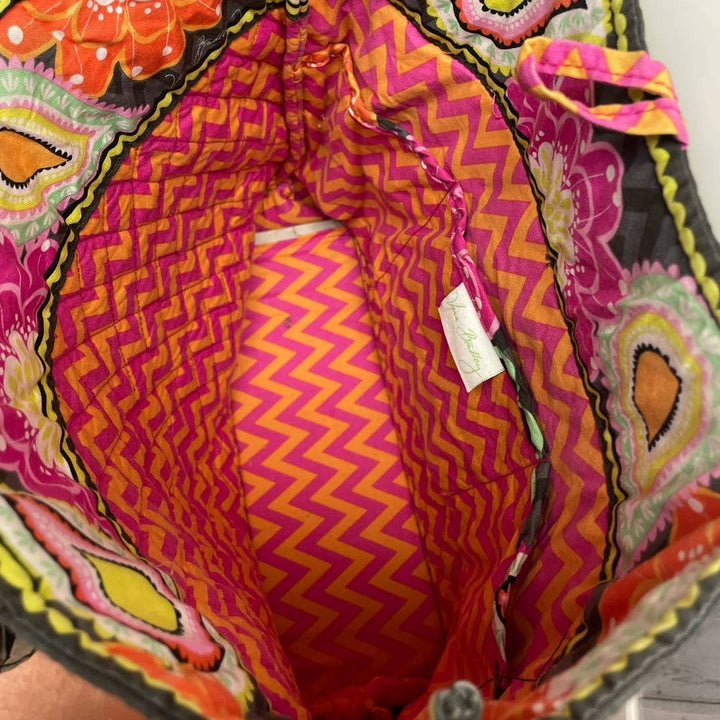 Vera Bradley Gray Pink Yellow Floral Quilted Fabric Handbag Purse Inside Pockets