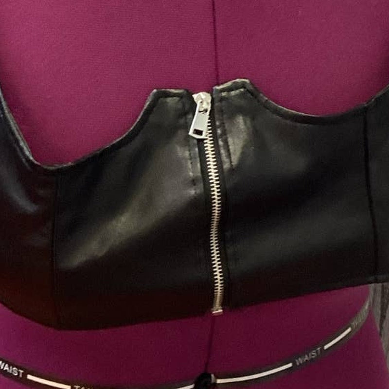 Shein Curve 4XL Black Faux Leather Zipper Front Adjustable Strap Harness Top