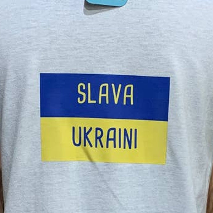 Upcycled Hand Printed Large Summer Seagull Ukraine Flag Slava Ukraini Artist Tee