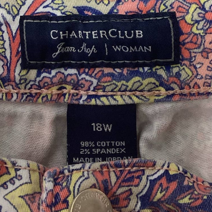 Charter Club Woman Plus Size 18W Paisley Stretch Cotton Bristol Skinny Jeans