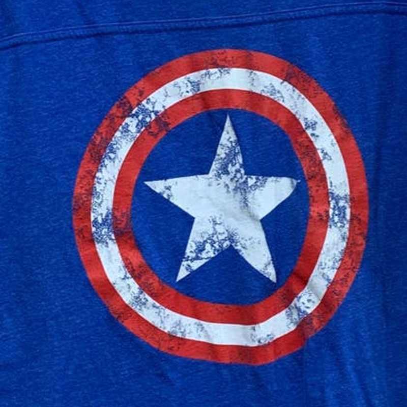 Marvel  Mens Large Captain America Red White Blue Cotton Blend Short Sleeve Tee