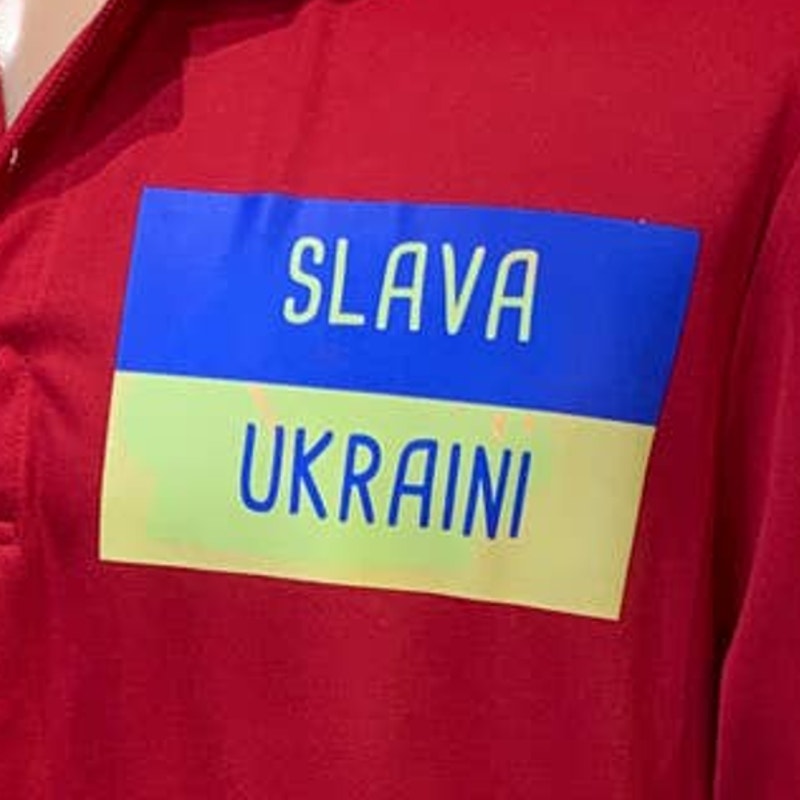 Upcycled Hand Printed Mens XL Ukraine Flag Slava Ukraini Artist Polo Shirt