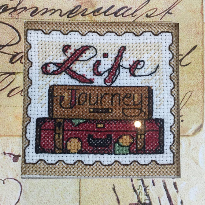 Handmade Cross Stitch Life Journey Postage Stamp Love to Travel Framed Wall Art