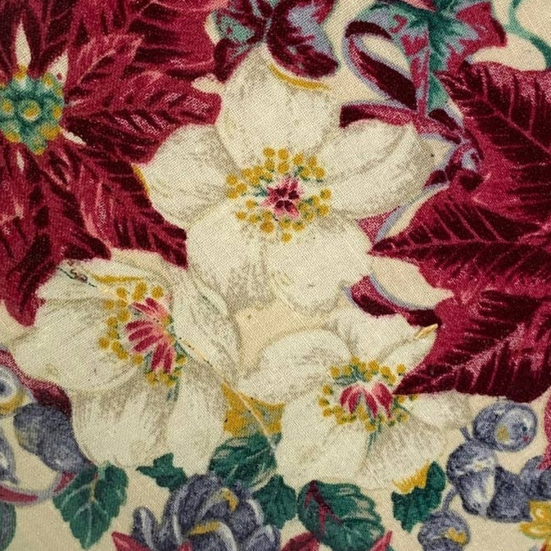 Handmade Christmas Pink Poinsettia Flowers Berries Decoupage Fabric Glass Plate