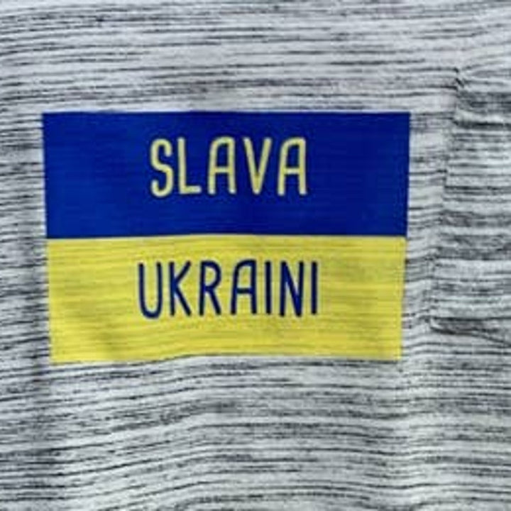 Upcycled 2XL Hand Printed Ukraine Flag Slava Ukraini Artist Fundraiser Tee