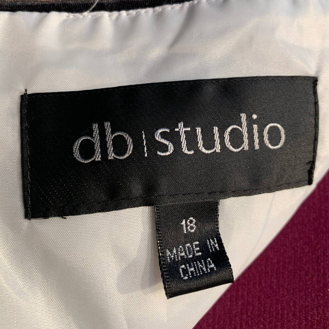 DB Studio Plus 18 Strapless Black Silver Belted Bubble Knee Length Formal Dress