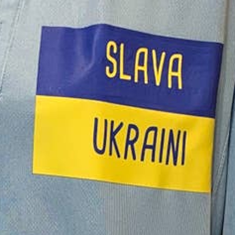 Upcycled Hand Printed Mens Medium Ukraine Flag Slava Ukraini Fundraiser Polo