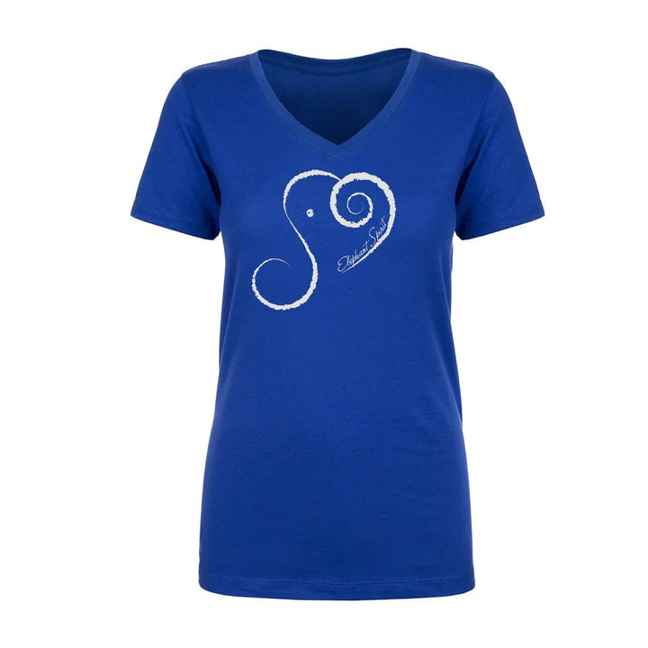 New Hand Printed Blue Elephant Spirit Cotton Blend V-Neck Short Sleeve T-Shirt