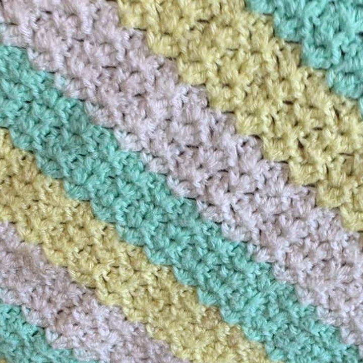 Handmade Pastel Green Yellow White Crocheted Baby Blanket Afghan Throw