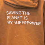 Hand Printed Upcycled Womens Medium Saving the Planet Superpower Hoodie