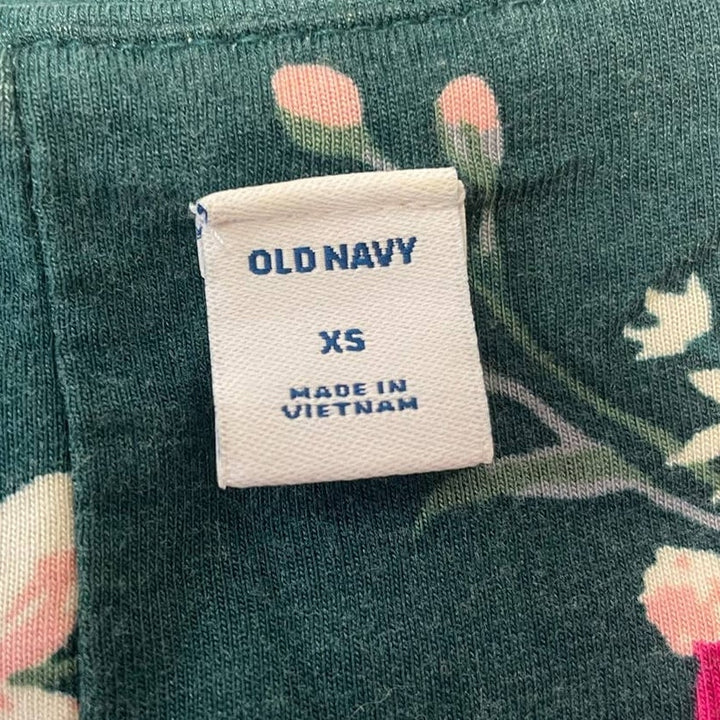 Old Navy XS Long Sleeve Deep V-Neck Rayon Blend Fit &amp; Flare Green Floral Dress