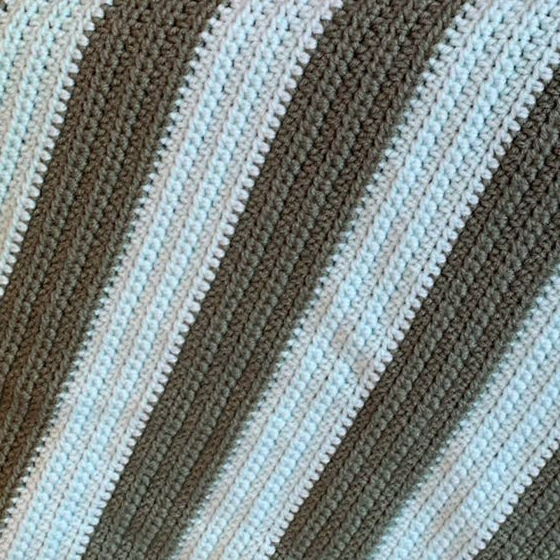 Handmade Crocheted Green Striped Lap Blanket Afghan Throw Child Size