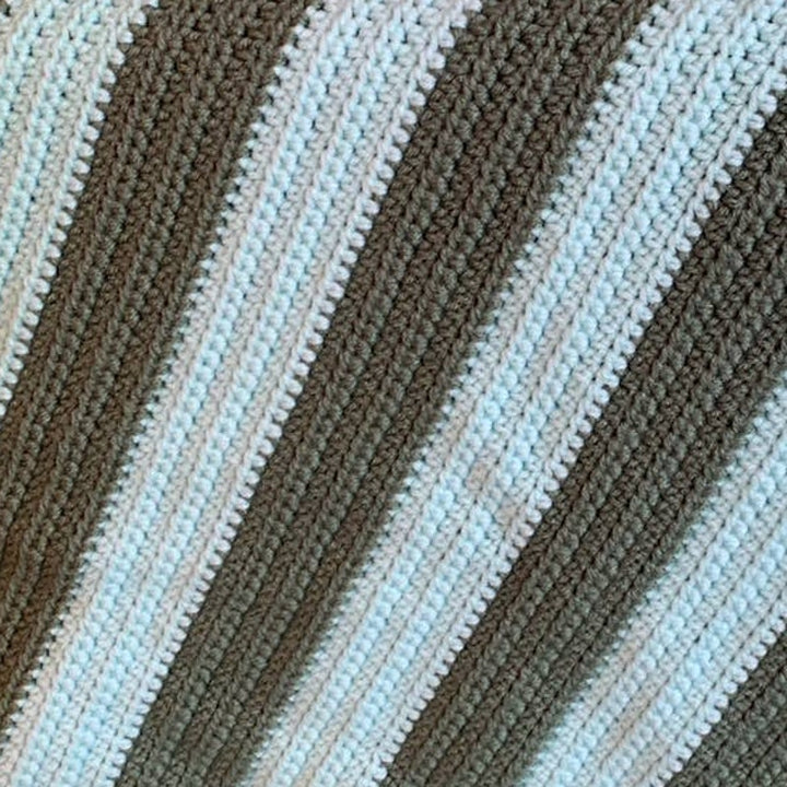 Handmade Crocheted Green Striped Lap Blanket Afghan Throw Child Size