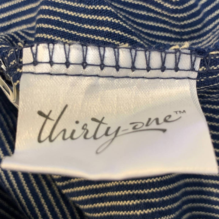 Thirty One Gifts 100% Cotton Navy Blue White Pin Stripe Hook &amp; Eye Purse Skirt