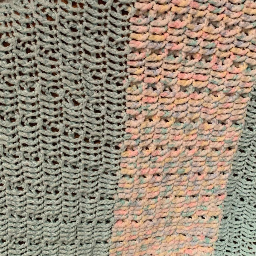 Handmade Pastel Green White Blue Pink Crocheted Baby Blanket Afghan Throw