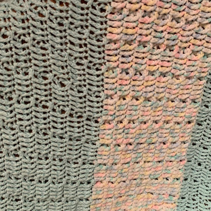Handmade Pastel Green White Blue Pink Crocheted Baby Blanket Afghan Throw