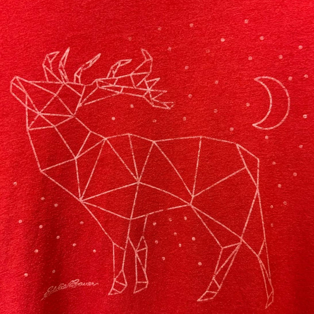 Eddie Bauer XL Long Sleeve Cotton Blend Christmas Reindeer Stars Tee Shirt