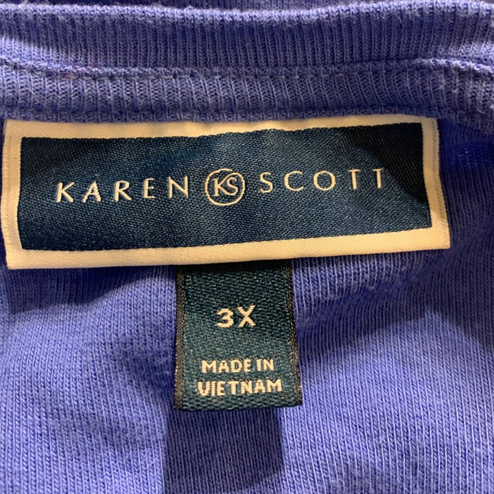Karen Scott 3X Short Sleeve 100% Cotton Laced Shoulder VNeck Tee Shirt Top