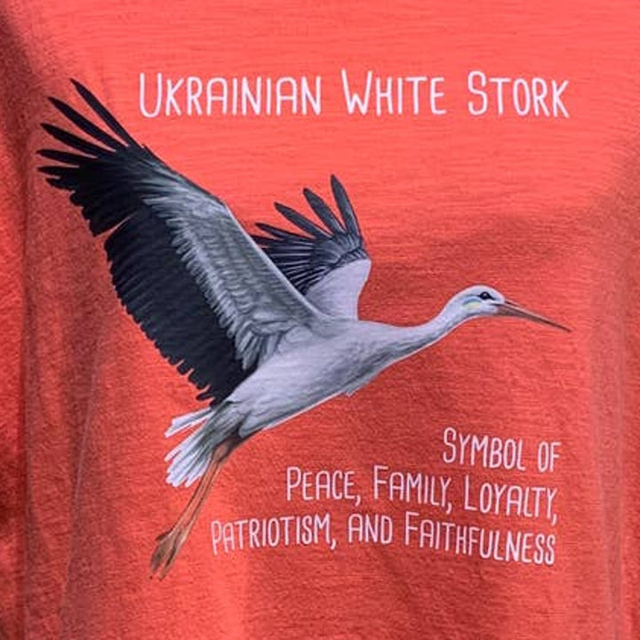 Upcycled Hand Printed XXL Ukraine Peace Stork Bird Slava Ukraini Artist Tee