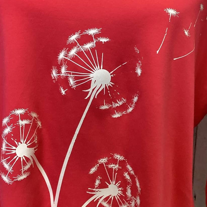 Hand Printed Upcycled Womens 2X Dandelion Make a Wish Long Sleeve Tee Shirt