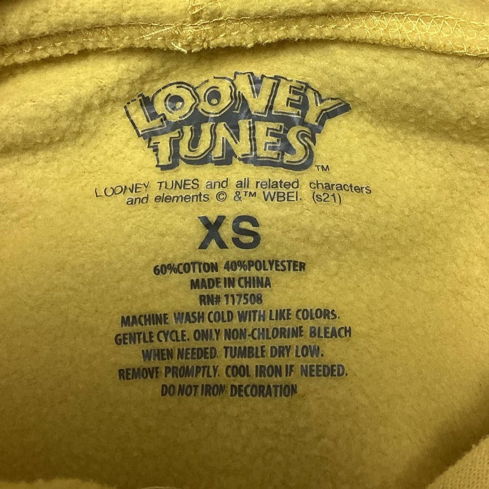 Looney Tunes XS Yellow Tweety Bird Long Sleeve Cotton Blend Sweatshirt Hoodie