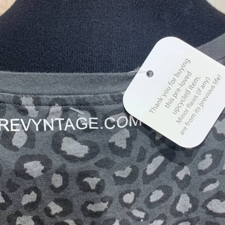 Hand Printed Upcycled Womens XL Leopard Print Saving the Planet Superpower Tee