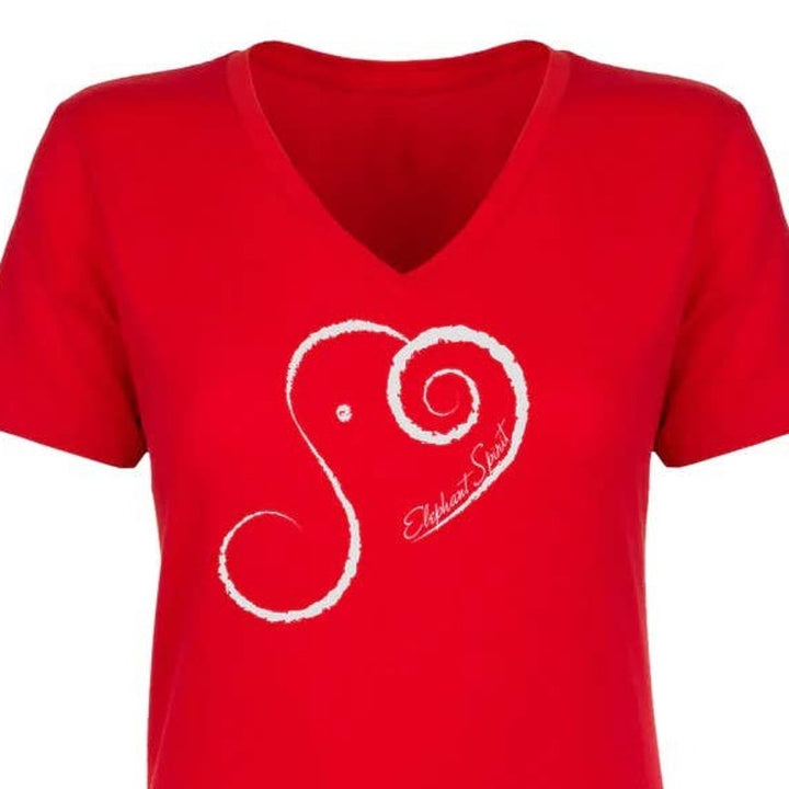 New Hand Printed Blue Elephant Spirit Cotton Blend V-Neck Short Sleeve T-Shirt