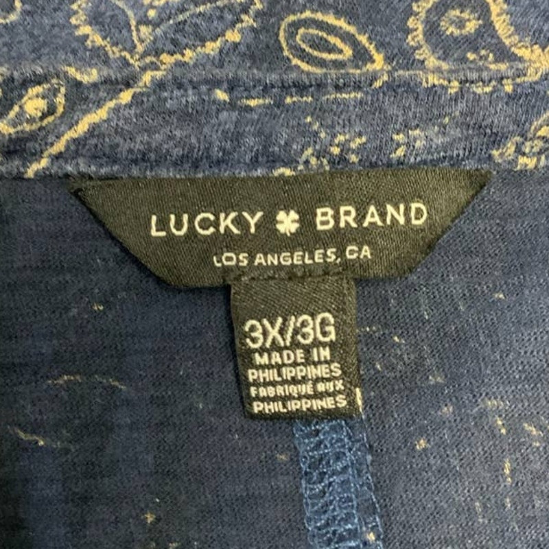Lucky Brand Womens 3X 3/4 Sleeve Hidden Button V-Neck Cotton Blend Floral Top