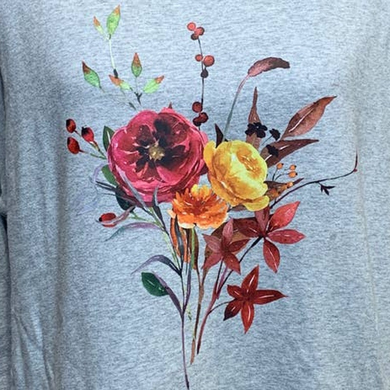 Hand Printed Upcycled XL Watercolor Autumn Flower Peony Bouquet Long Sleeve Tee