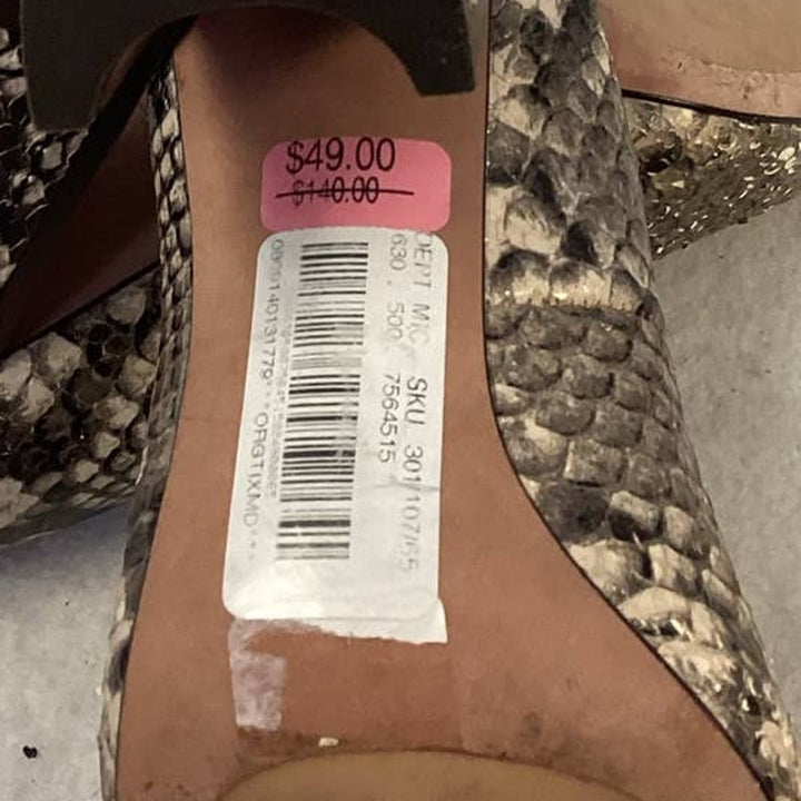 A D &amp; Daughters US Size 6 Snake Print Genuine Leather Chunky Heel Pumps Shoes