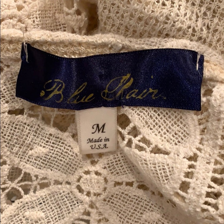 Blue Rain Medium Ivory Knit Open Front Lace Cardigan Sweater Made In USA