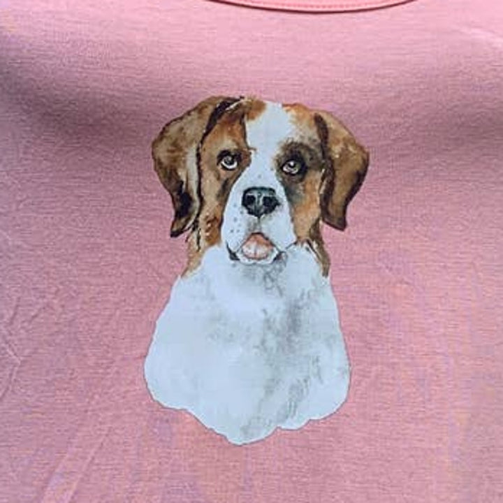Hand Printed Upcycled XL St Bernard Puppy Dog Racer Back Modal Tank Top
