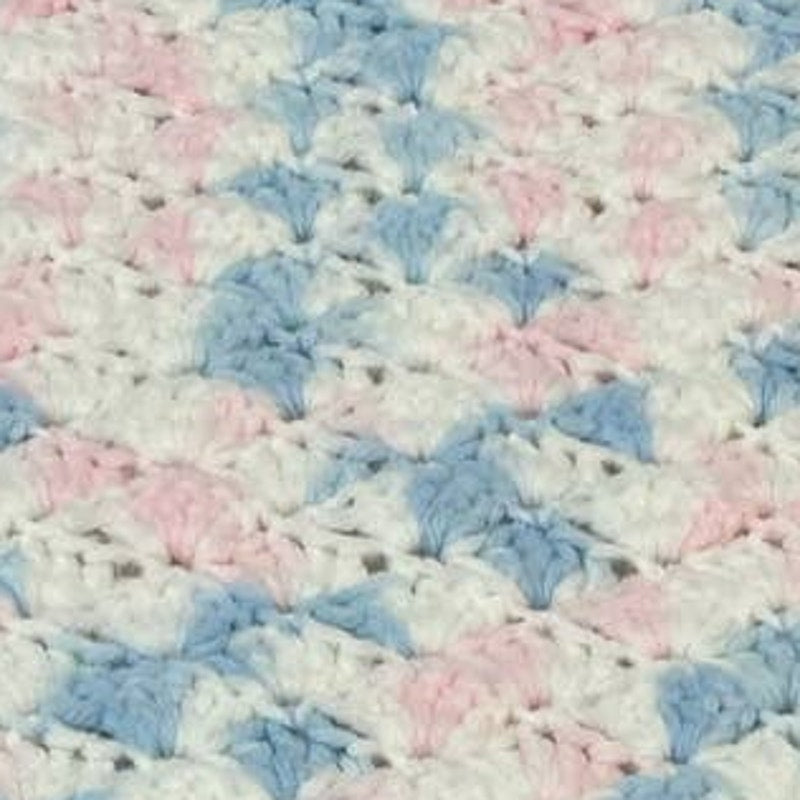 Handmade Blue Pink White Acrylic Yarn Crocheted Baby Blanket Afghan Throw