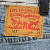 Levi's Mens 34 X 32 511 100% Cotton Regular Fit Straight Leg Denim Blue Jeans
