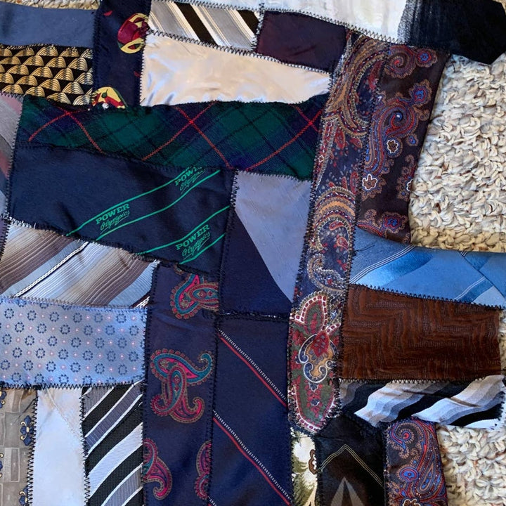 Handmade Upcycled Vintage Necktie Silk Polyester Pieced Quilt Block Fabric Sq