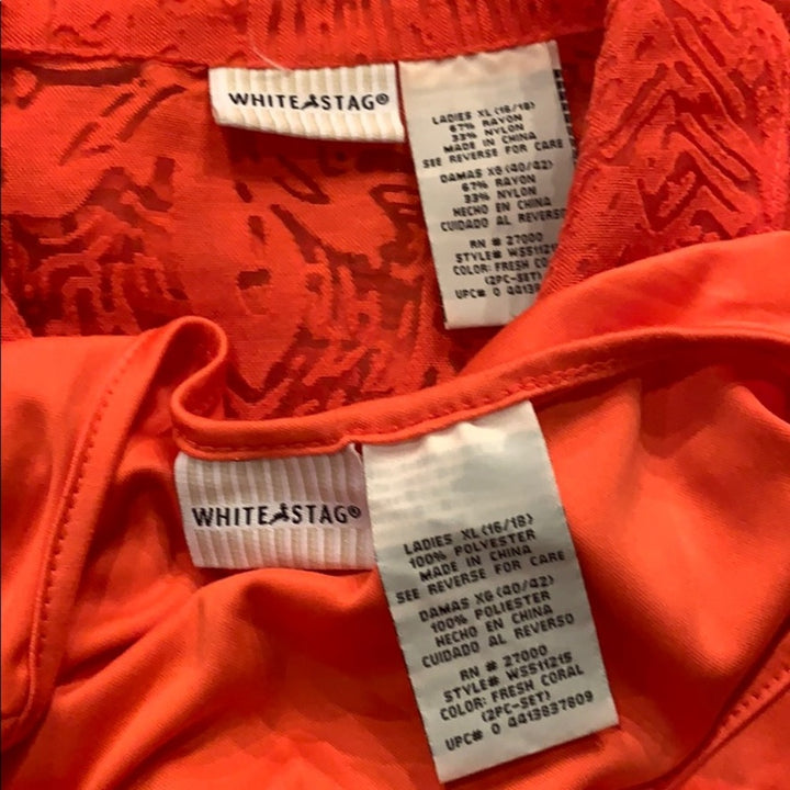 White Stag XL 2 Piece Orange Tank Top Layer w Lacy Overlay Button Down Blouse