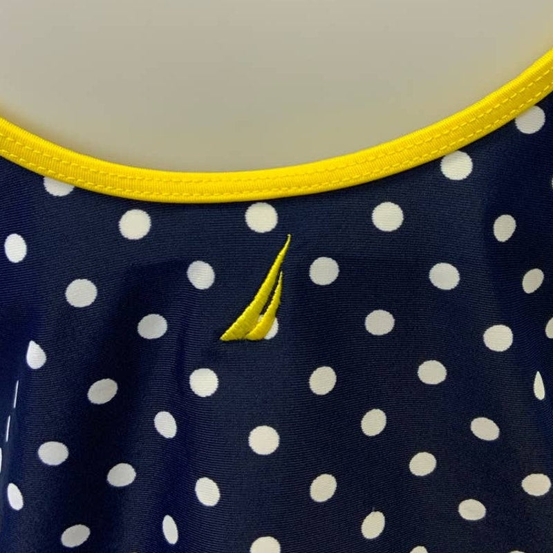 Nautica Womens Large Polka Dot Deep V Flowy Swim Suit Top Adjustable Straps