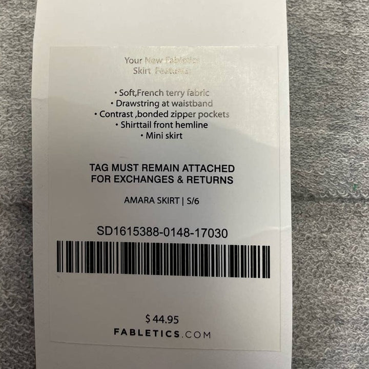 New Fabletics Small Amara Drawstring Waist Zip Front Pockets Cotton Blend Skirt