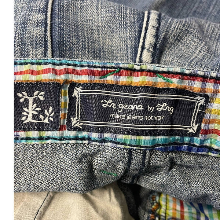 LRG Geans Womens Large 34 US 14 Make Jeans Not War Cutoff Denim Blue Jeans