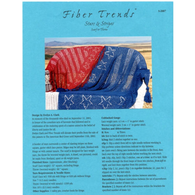 New Fiber Trends S-2007 Stars &amp; Stripes Scarf or Throw Blanket Knitting Pattern
