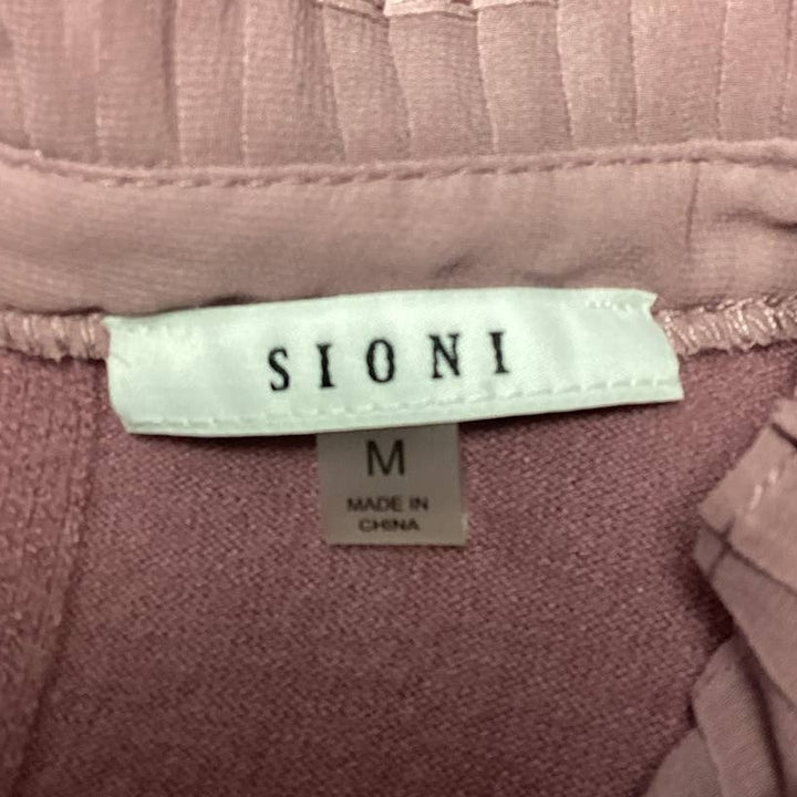 Sioni Medium Long Pleated Sleeve Crew Neck Ruffled Keyhole Back Soft Sweater