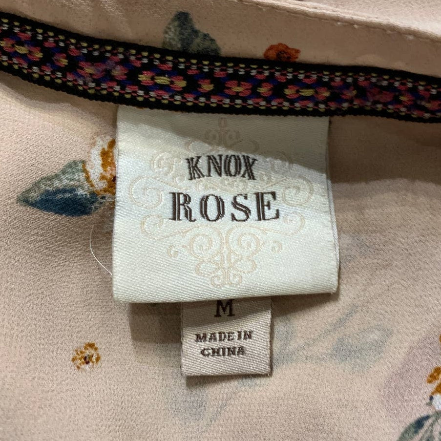 Knox Rose Medium Lightweight Floral Flowy Hi Low Button Down Smocked Blouse