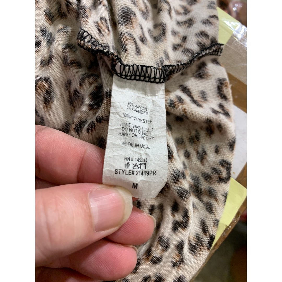 W5 Concepts Medium Leopard Print Long Sleeve Hi Low Stretchy Flutter Back Top
