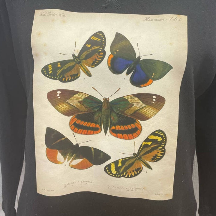 Hand Printed Upcycled Medium Vintage Reference Book Butterfly Page Sweatshirt