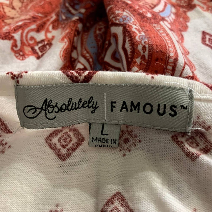 Absolutely Famous Womens Large Long Sleeve Boho Indie 3/4 Sleeve Paisley Top