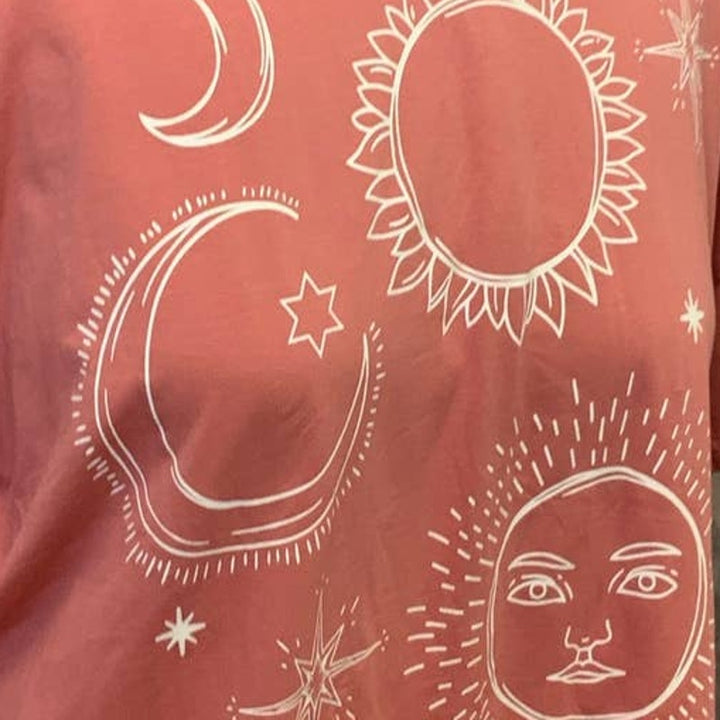 Shein 1X Short Sleeve Cotton Blend Crew Neck Celestial Moon Stars Tee Shirt