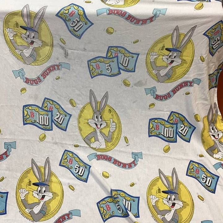 2yds Vintage 1988 Warner Bros Inc Bugs Bunny Money 100% Cotton Fabric Remnant
